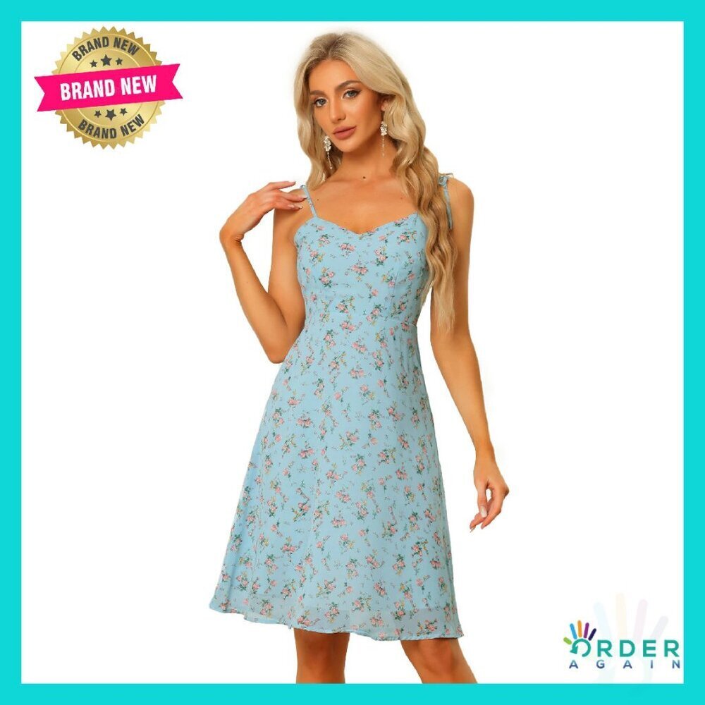 Floral Sundress Tie Shoulder Smocked Back Spaghetti Strap Summer Dress Chic